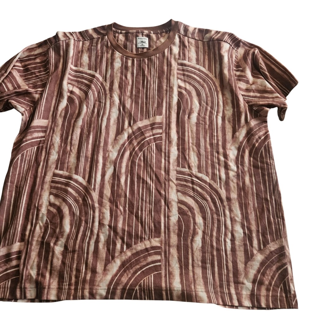 Nordstrom‎ by House of Aama Shirt Mens 2XL Brown Pink Allover Print Crewneck Tee